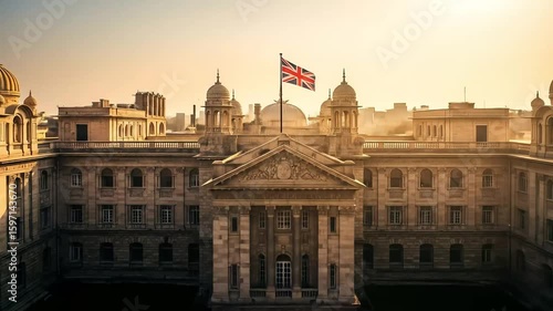 Aerial View of Grand Colonial Building at Sunrise in India