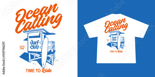 Vintage surf design, retro surfing artwork with tropical vibe