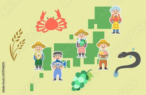ふるさと納税の返礼品と生産者のイラスト