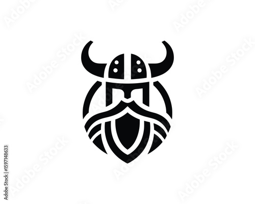 Viking Warrior Icon with Horned Helmet and Shield Beard