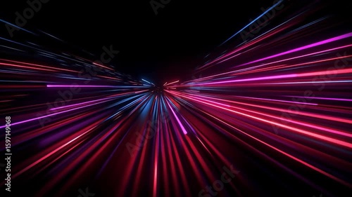 Abstract Light Trails: Red and Blue Speeding Streaks on Black