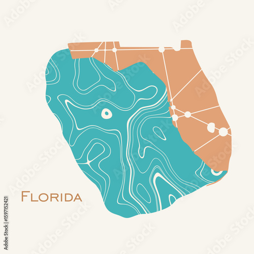 Map of Florida state with part of ocean.