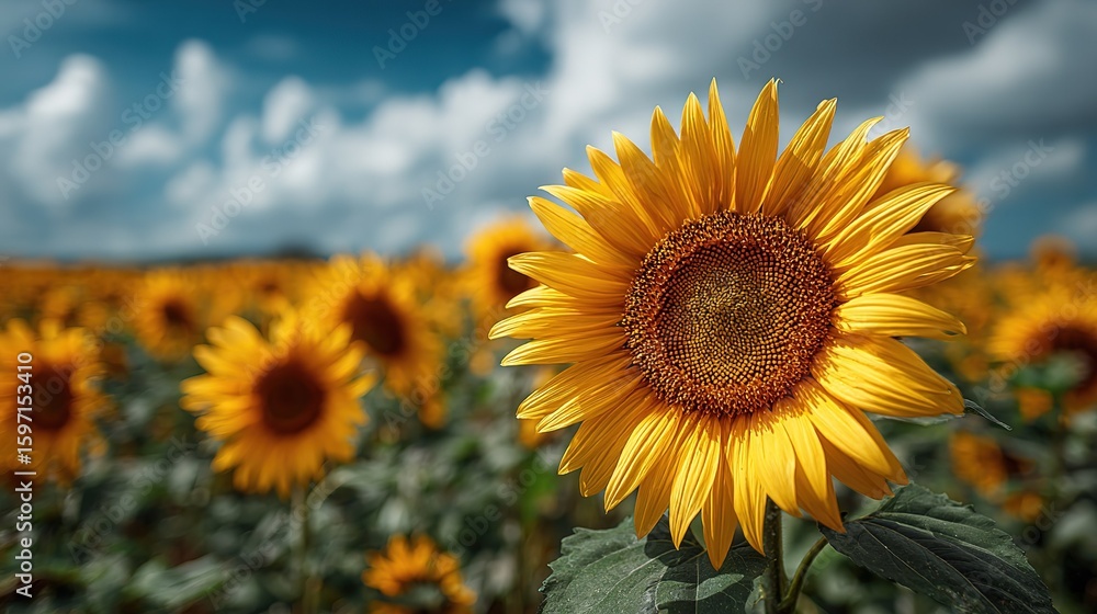 Fototapeta premium Close-up of a Sunflower in a Sunflower Field