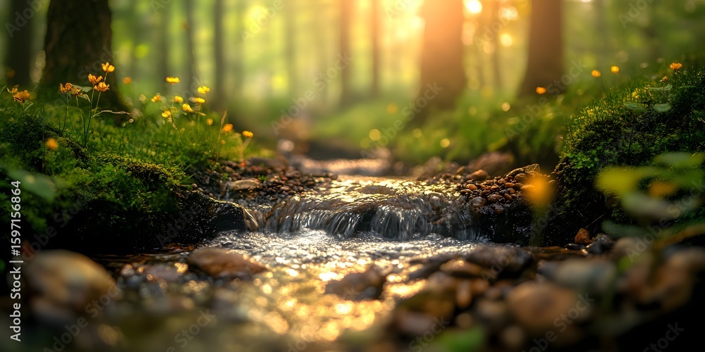 Fototapeta premium A small stream in a lush forest