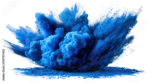 Vibrant blue powder explosion against black