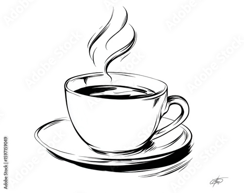 Steaming cup of coffee on a saucer