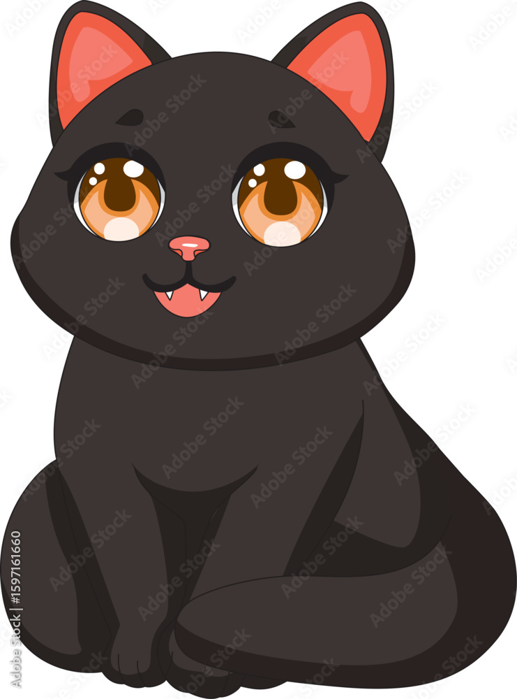 Fototapeta premium Chubby Black Cat Happy Cartoon Kitten Vector