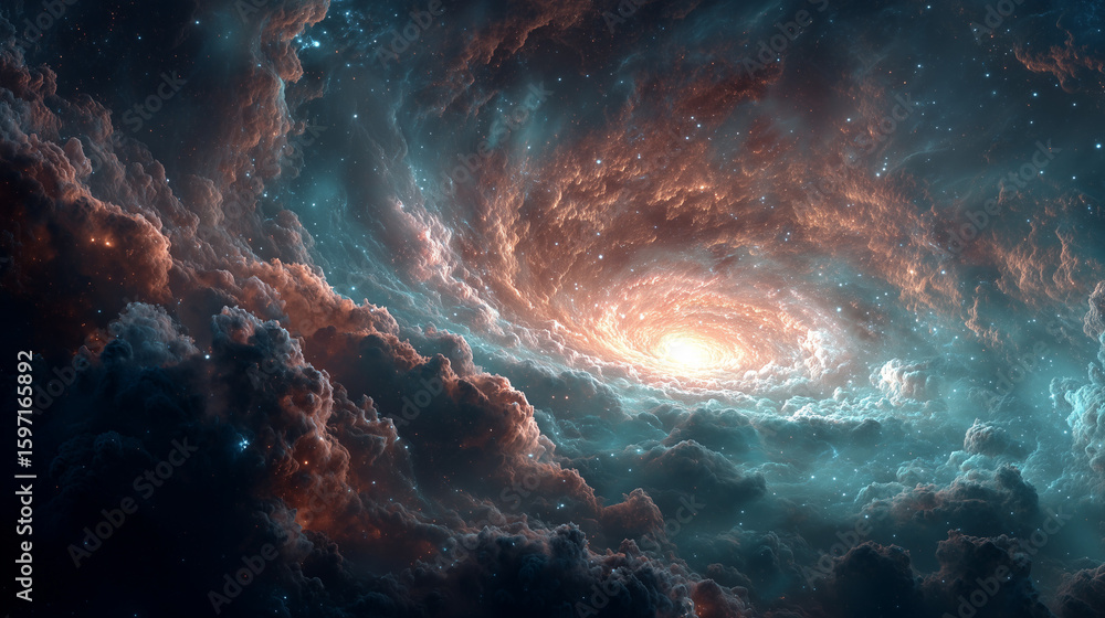 Fototapeta premium Vibrant spiral galaxy in deep space, an abstract background for science, technology, and creation.