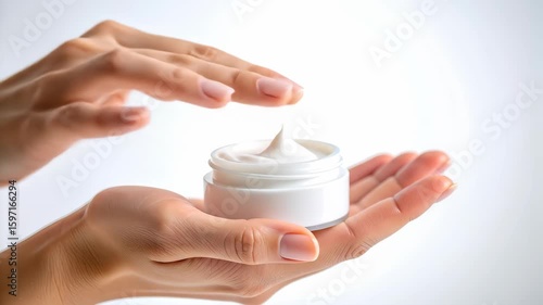 Woman's Hand Applying Cream from Jar: Skincare Routine, Beauty Treatment, and Self-Care