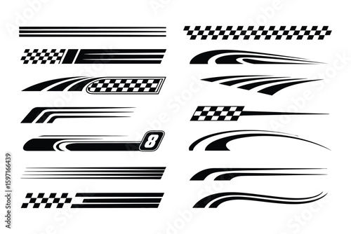 Racing stripe and vehicle graphics line art vectors for automotive wraps, decals, and motorsport-themed design projects