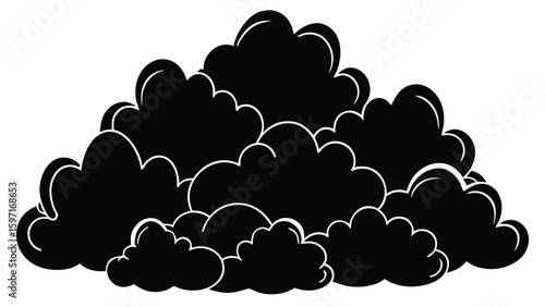Dark cumulus cloud formation silhouette against white background