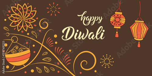 Web Graphic Design for Diwali Wishes – Vector Style with brown  background.
