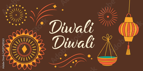 Web Graphic Design for Diwali Wishes – Vector Style with brown  background.
