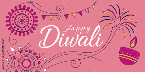 Web Graphic Design for Diwali Wishes – Vector Style with attractive  pink   background.