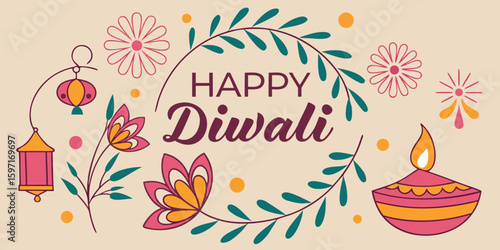 Web Graphic Design for Diwali Wishes – Vector Style on isolated background.