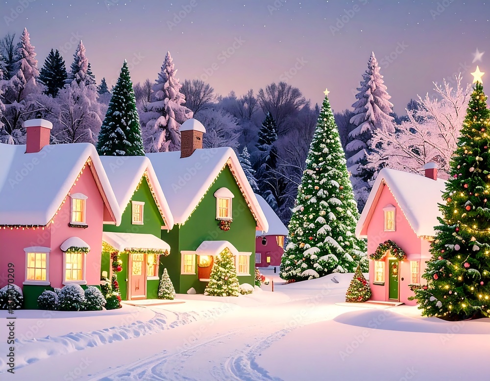 Fototapeta premium Festive winter village at night