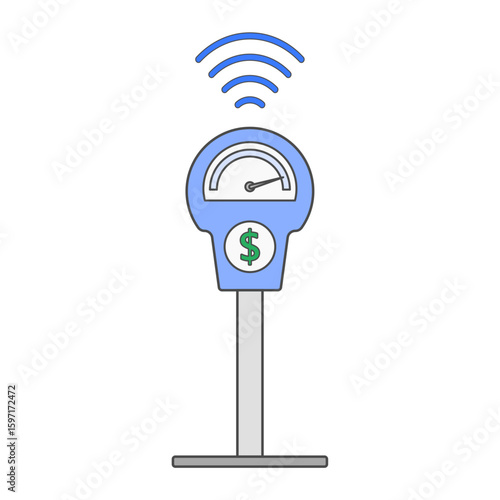 Smart parking meter icon with dollar symbol and signal waves — great for digital payment apps, urban parking systems, and connected mobility solutions.