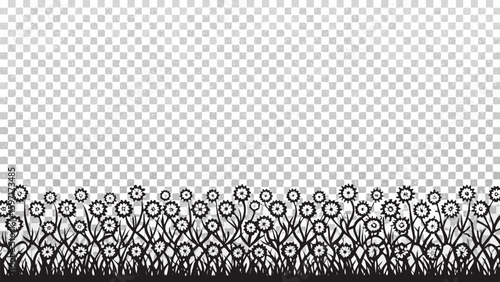 Vector  silhouette of a flower meadow with various flowers and grass against a transparent background image art