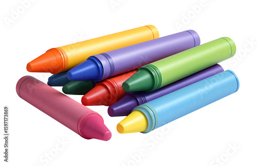 Pile Colorful crayons isolated on a transparent background