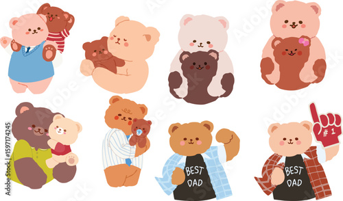 Wallpaper Mural A cute and heartwarming clipart set featuring father and baby bear characters in various loving poses. This adorable illustration collection is perfect for Father's Day designs, baby-themed projects Torontodigital.ca