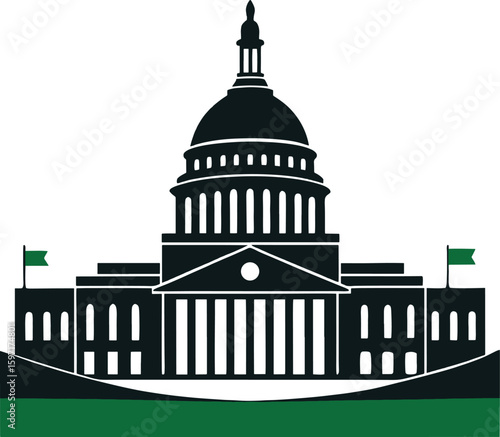 United states capitol building silhouette isolated on white background