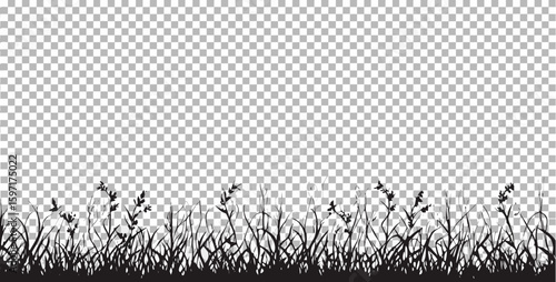 Vector  silhouette of grass and weeds against a transparent background creating a natural border effect view image