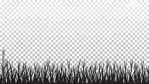 Vector  silhouette of grass blades against a transparent checkered background creating a nature scene look