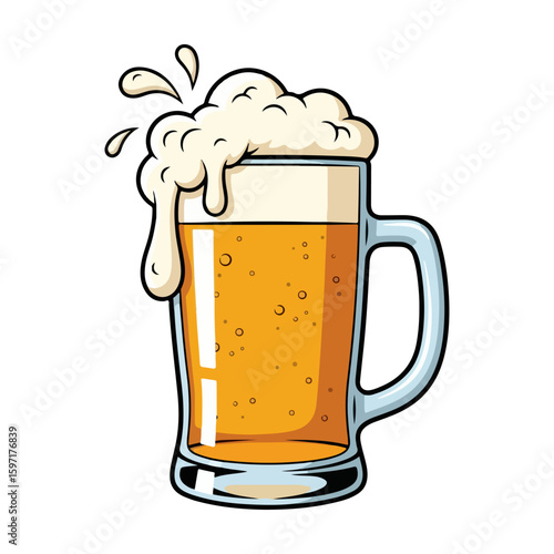 Cartoon of a large beer glass with a little foam overflowing. Vector flat design cartoon. For festival celebrations.. AI generated images.