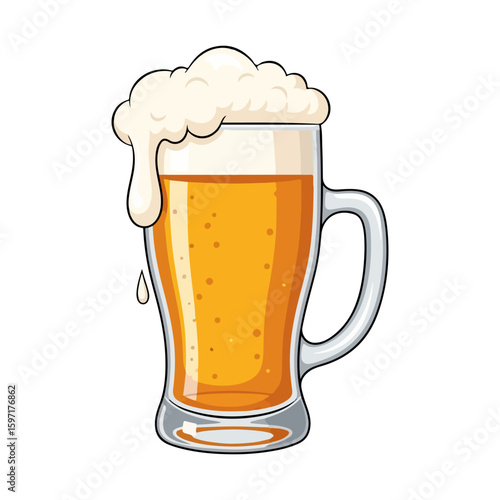 Cartoon of a large beer glass with a little foam overflowing. Vector flat design cartoon. For festival celebrations.. AI generated images.