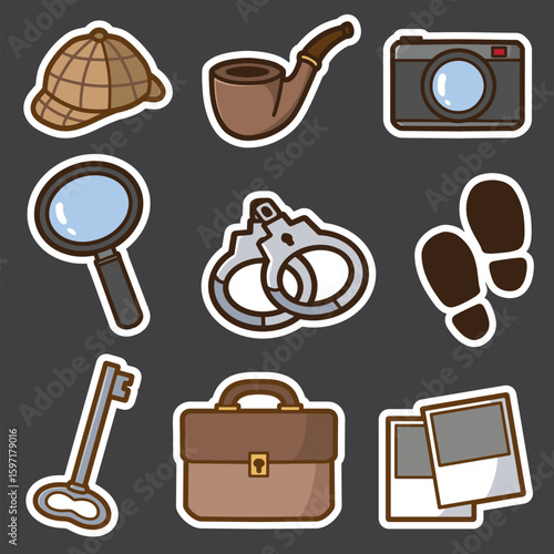 set of detective equipment good for sticker, badge, element design, icon, etc