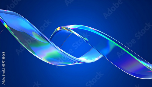 Abstract Iridescent Glass Ribbon Swirling on a Deep Blue Background image