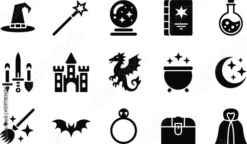 Fantasy and magic icons collection silhouette