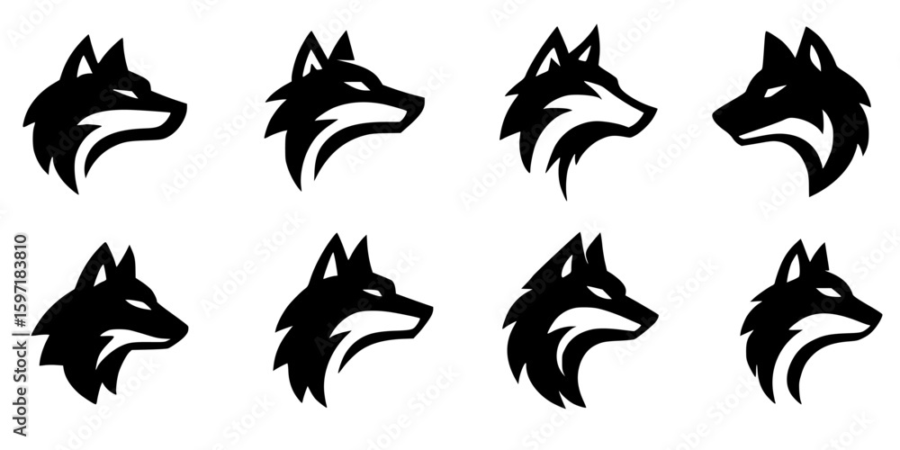 Obraz premium Wolf Head Logo Set – Bold Monochrome Vector Icons