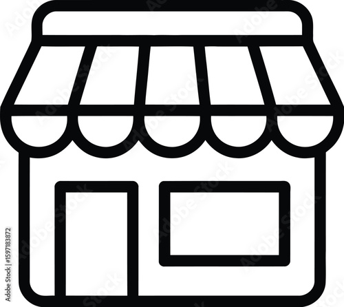 Storefront outline icon showcases a simple, modern design for business and retail concepts.