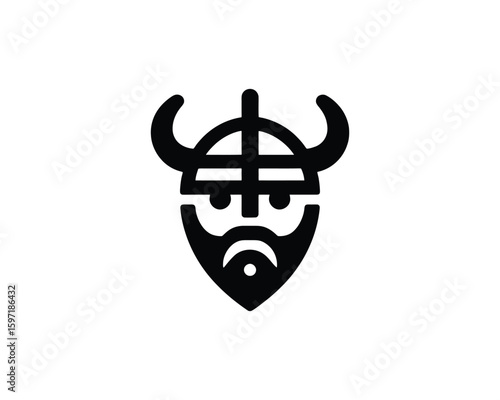 Minimalist Viking Warrior Icon Design in Solid Black