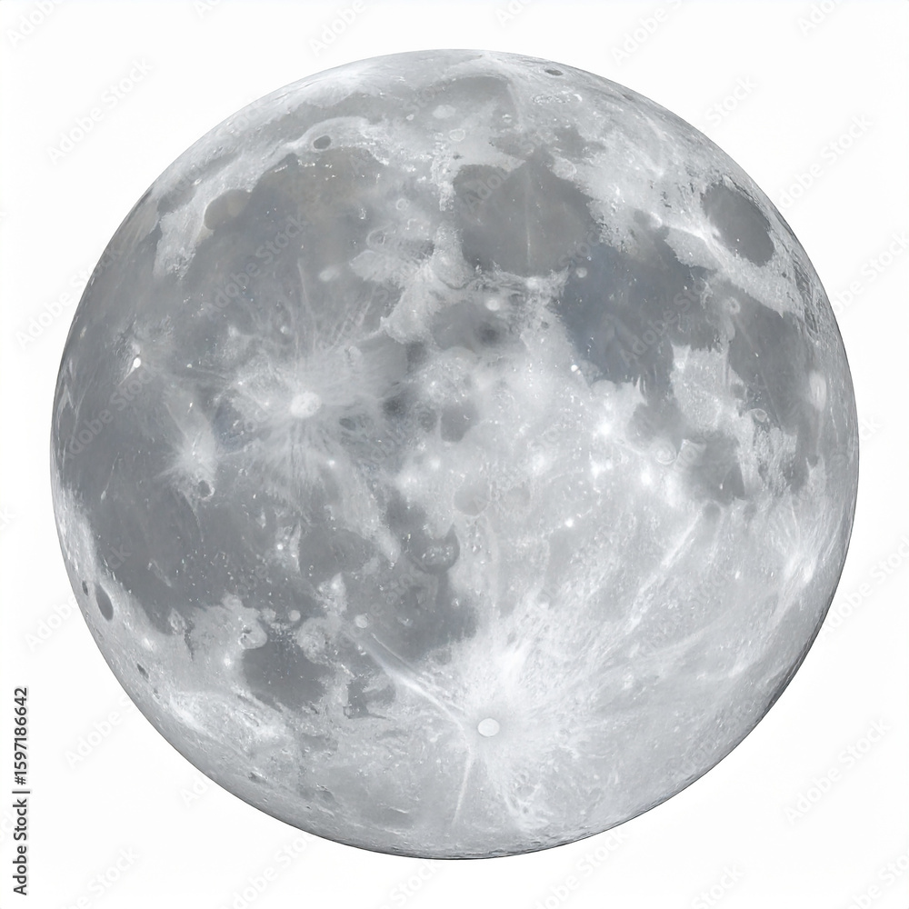 Obraz premium Detailed full moon with visible craters and surface textures isolated on white lunar