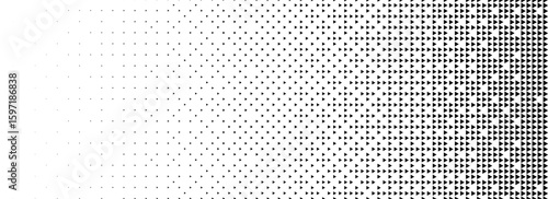 Fading triangle halftone gradient texture. Abstract geometric 8 bit background. Tech triangular binary gradation pattern. Vanishing dither arrow wallpaper for poster, banner, booklet. Vector backdrop