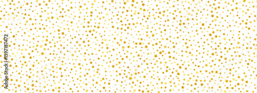 Seamless golden star confetti pattern. Gold glitter sparkle repeated background. Yellow shiny confetti repeat wallpaper. Christmas, New Year, wedding or birthday party celebration backdrop. Vector