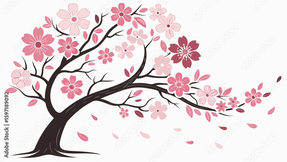 Obraz premium Beautiful cherry blossom tree vector illustration for spring season designs and nature themed graphic projects