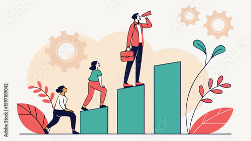 Business leadership growth strategy team vision success career development chart steps achievement concept 100