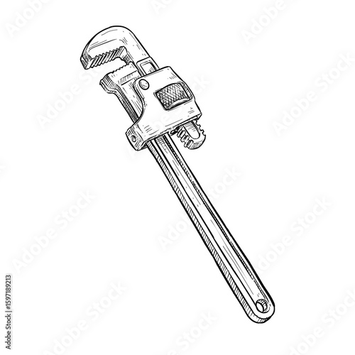 pipe wrench vector hand drawn illustration