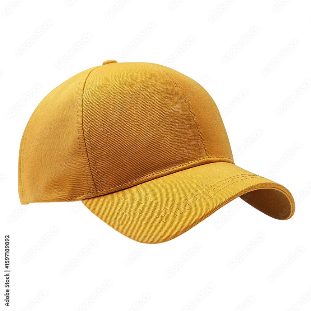 Fototapeta premium A textured mustard yellow baseball cap isolated on transparent background