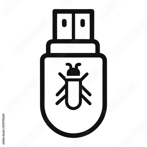 USB Drive with Bug Icon – Malware or Virus Alert Vector
