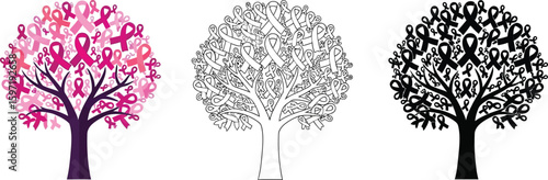Breast cancer awareness ribbon tree vector illustration design for october month campaign support