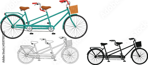 Tandem bicycle illustration set vector graphics for cycling enthusiasts and outdoor adventure seekers alike