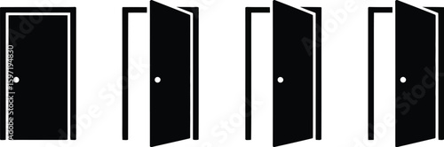 Open and close door icon set. Door silhouette vector icon illustration. 