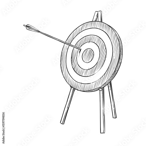 archery target with arrow vector hand drawn illustration