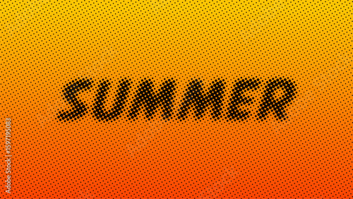 Typography Summer in Bright: The word SUMMER is displayed prominently, overlaid against a gradient background of vibrant orange and yellow, symbolizing warmth and energy. 