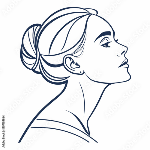 Elegant woman profile line art with hair bun