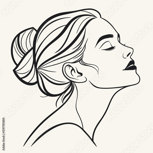 Elegant woman profile with hair bun and closed eyes